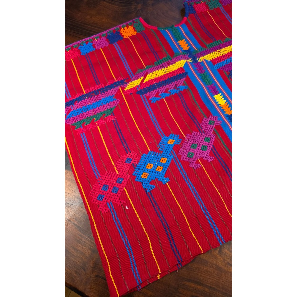 Vintage Guatemalan Huipil Handwoven Embroidered Mayan Boho Textile - Picture 7 of 8